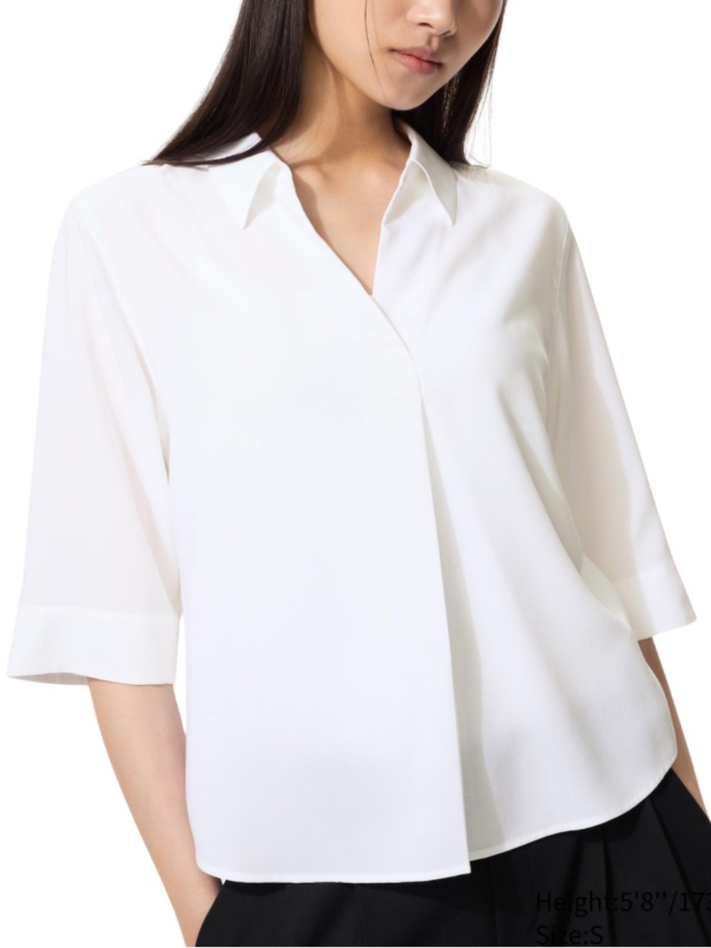 Uniqlo | White 3/4 Sleeve Skipper Collar Blouse Office Top - Size S